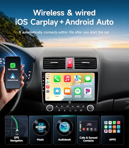 AINAVIGO 10.2" Car Stereo Radio for Honda Accord 2003-2007 - Wireless CarPlay & Android Auto | 5G WiFi IPS HD Touchscreen | GPS Navigation | Bluetooth FM/SWC | 1080P Backup Camera - Image 3