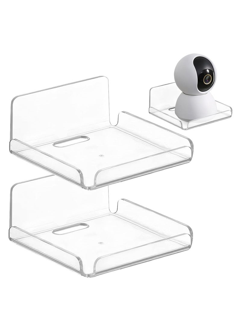 Generic 2 Pcs Acrylic Floating Small Wall Shelves Self Adhesive Wall Mounted Hanging Shelves Easy To Install No Drill For Security Cameras Baby Monitors Smart Speaker  - Image 1