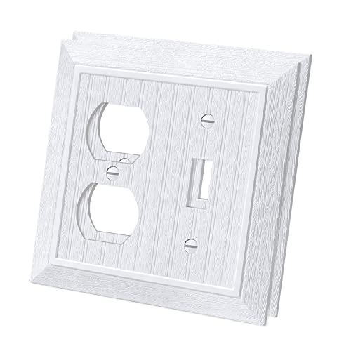 CML Hardware (2 Pack) CML Classic Beadboard Duplex/Toggle Combination Switch Wall Plate, Vintage Outlet Covers, Retro Wood Grain Design Switch Plates, Impact Resistant, Standard Size 4.95”X 4.87”, White - Image 1