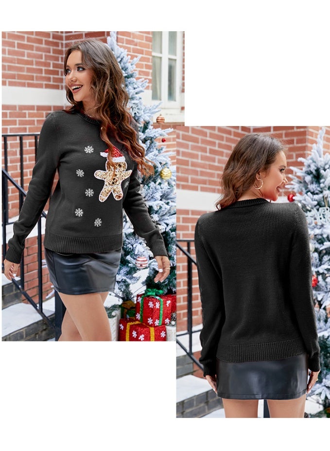 NIBEMINENT Women Trendy Funny Cute Cartoon Sequins Christmas Party Knitted Sweaters  Autumn Winter Long Sleeve Loose Pullovers - Image 2