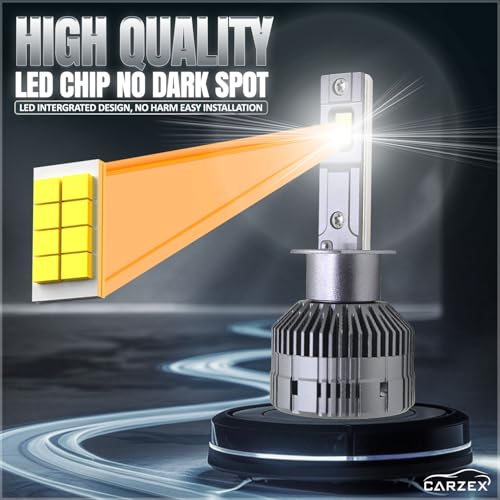 Carzex Crystal Eye H1 Car Led High Beam Headlight Bulbs, 150W 12,000 Lumens Super Bright Automotive LED Headlight Conversion Kit for Cars 6500K Cool White, X4 Series (75 + 75W, 2Pc) (1 Year Warranty) - Image 3