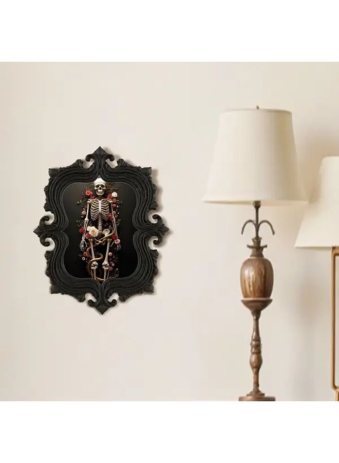 1pc Gothic Vintage Carved Photo Frame Black Plastic With Skull And Floral Design Dark Mystery Art For Home Decor Unique Aesthetic Statement Piece No Electricity Needed Intricate Carvings Durable Plastic Detailed Craftsmanship Skeleton Decorative Wall Art - Image 3