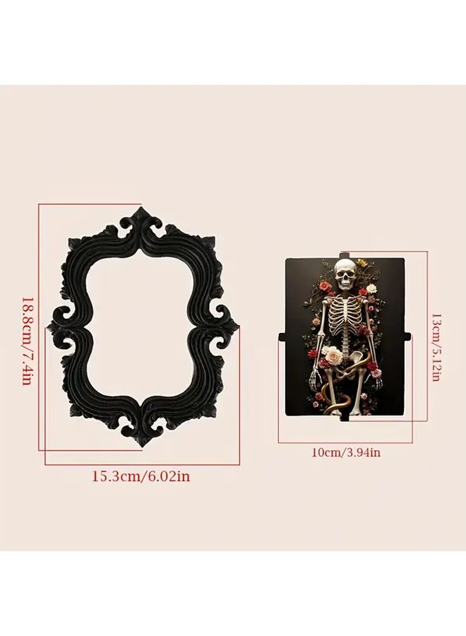 1pc Gothic Vintage Carved Photo Frame Black Plastic With Skull And Floral Design Dark Mystery Art For Home Decor Unique Aesthetic Statement Piece No Electricity Needed Intricate Carvings Durable Plastic Detailed Craftsmanship Skeleton Decorative Wall Art - Image 2