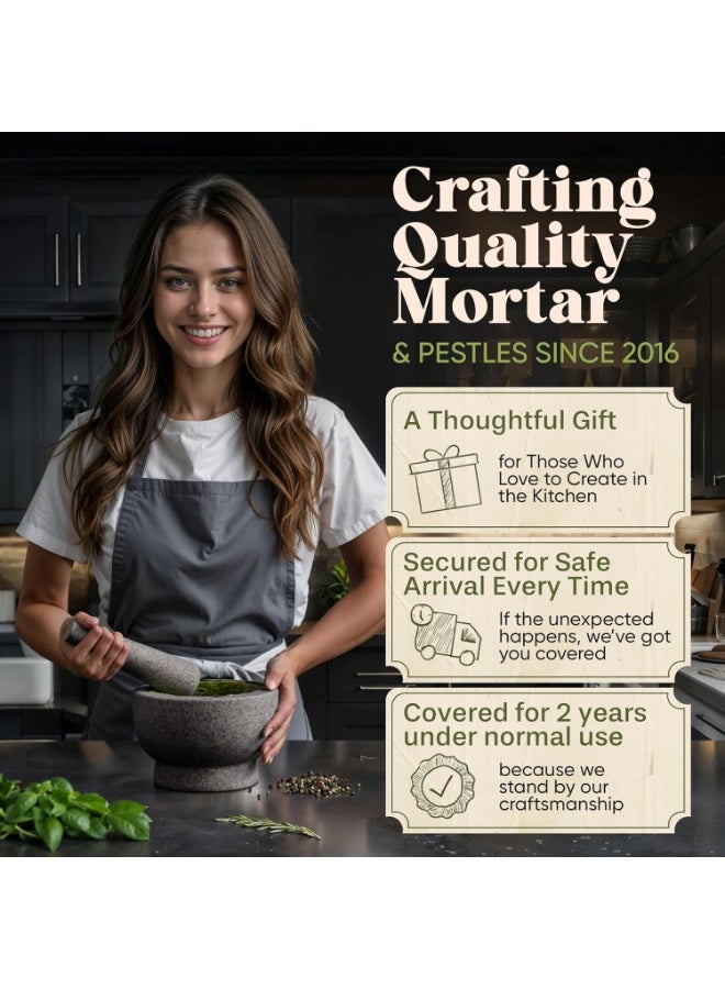 Bukela Granite Mortar and Pestle Set, 17CM Pestle and 16CM Mortar,Natural Unpolished, Non Porous Spice Grinder, Small Bowl for Kitchen Spices and Pesto - Image 2