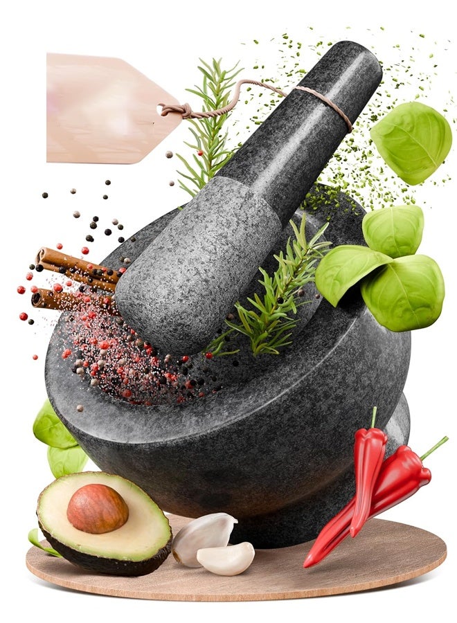 Bukela Granite Mortar and Pestle Set, 17CM Pestle and 16CM Mortar,Natural Unpolished, Non Porous Spice Grinder, Small Bowl for Kitchen Spices and Pesto - Image 1