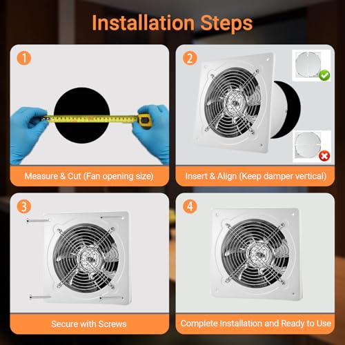 RLOZUI 6 inch Exhaust Fan, 382CFM Wall Mounted Vent Fans, Ventilation Blower for Ceiling Bathroom Attic Window Basement Ventilation Fan, 110V 40W - Image 5