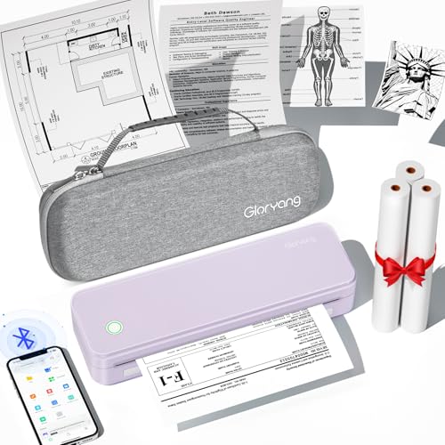 Gloryang Inkless Portable Printer for Travel Wireless Thermal Printer Supports 85 x 11 Inch US Letter Size Bluetooth Machine Includes Carry Case and 3 Rolls of Thermal Paper Kit Purple - Image 1