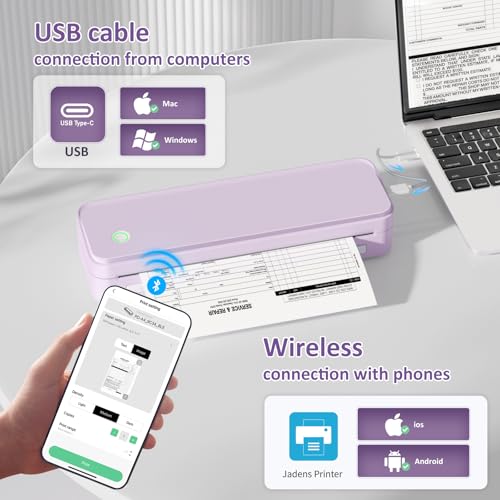 Gloryang Inkless Portable Printer for Travel Wireless Thermal Printer Supports 85 x 11 Inch US Letter Size Bluetooth Machine Includes Carry Case and 3 Rolls of Thermal Paper Kit Purple - Image 3