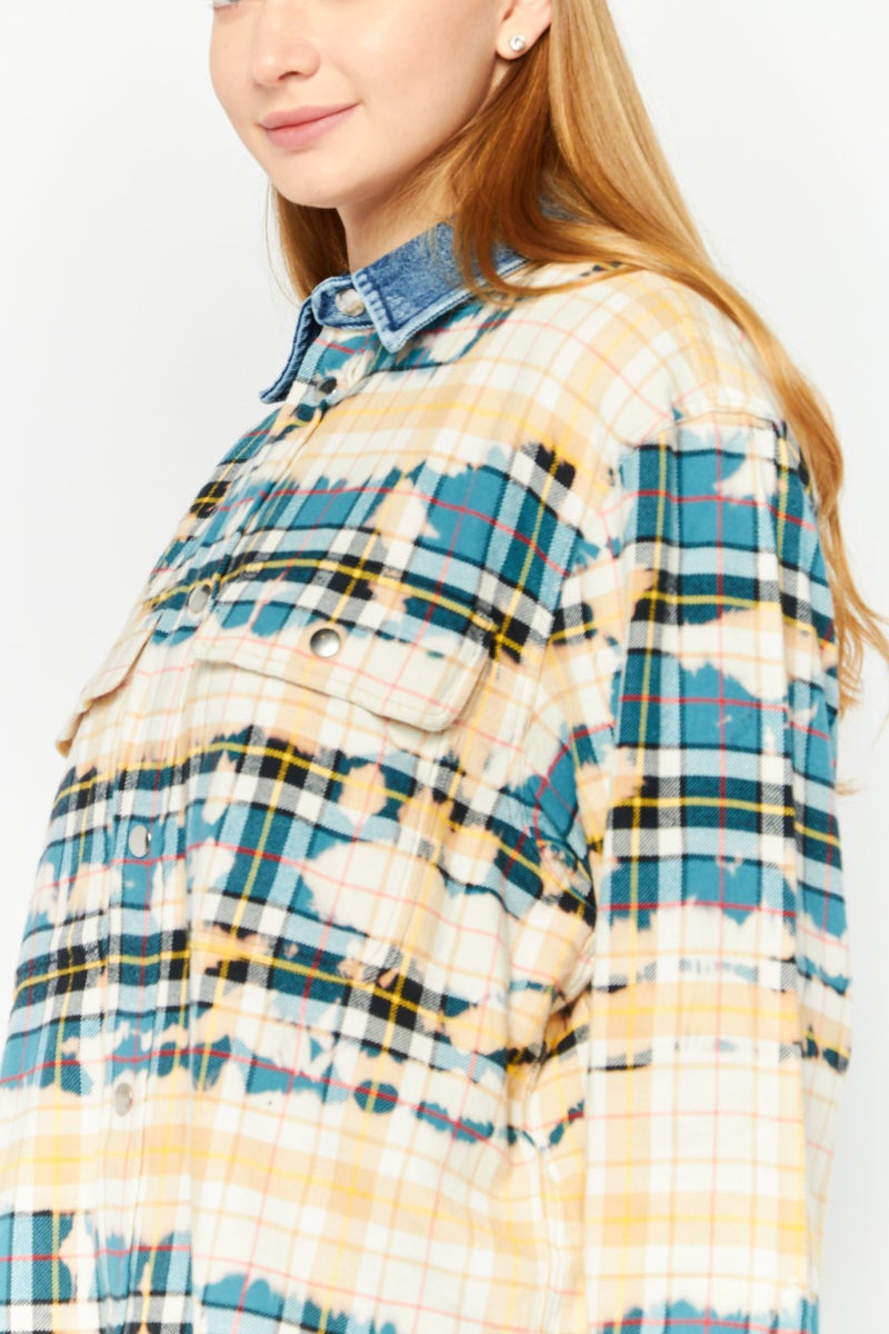 DIESEL Women Spread Collar Long Sleeves Plaid Casual Shirt, Blue  - Image 3