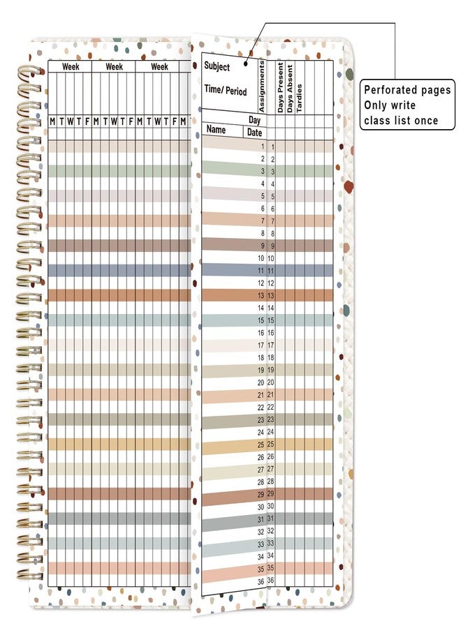 Ceiba Tree Teacher Record Book Grade Attendance Book Gradebook for Teachers Logs and Student Checklists Spiral-Bound Teacher Must Haves Classroom Supplies 8.5X11 inch Cardboard Cover Painted Dots - Image 4
