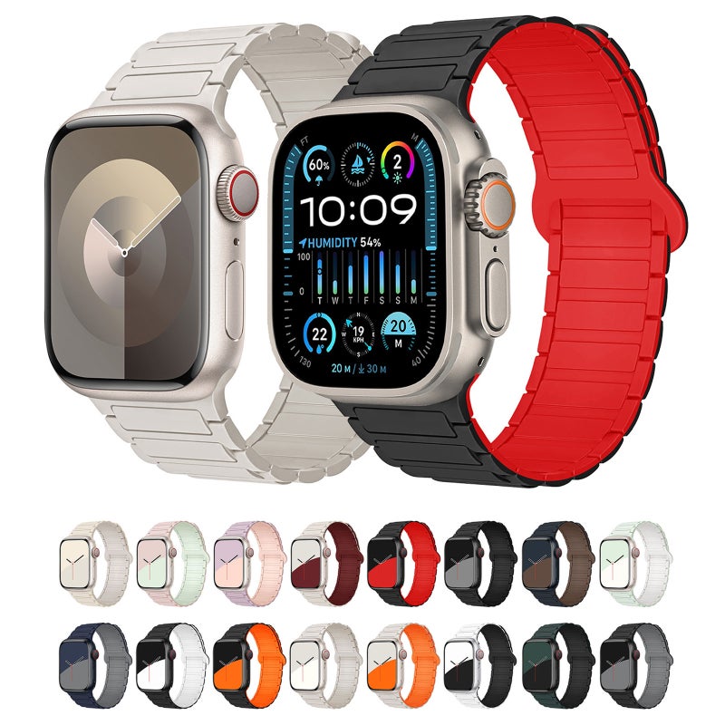 erorex For Apple Watch Series 6 44Mm I-Shaped Magnetic Silicone Watch Band(Dark Teal Black) - Image 2