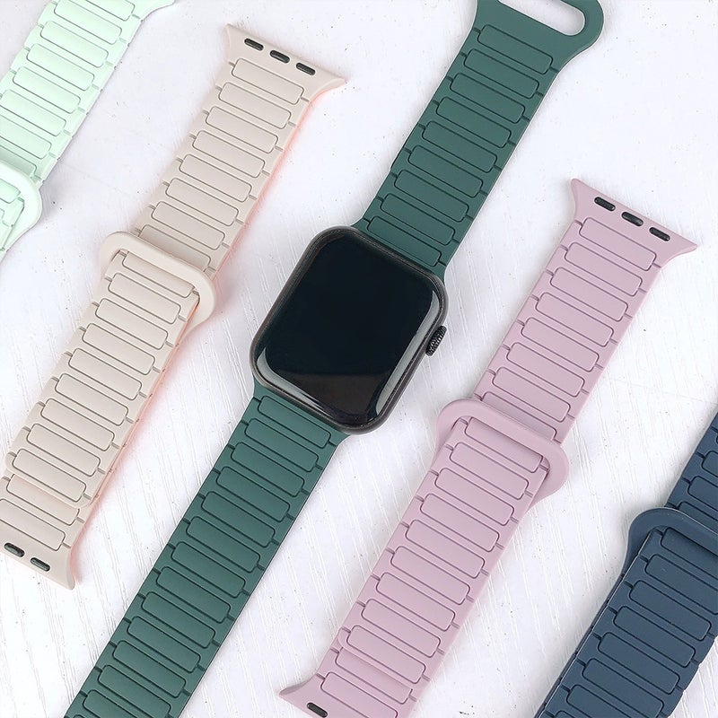 erorex For Apple Watch Series 6 44Mm I-Shaped Magnetic Silicone Watch Band(Dark Teal Black) - Image 4