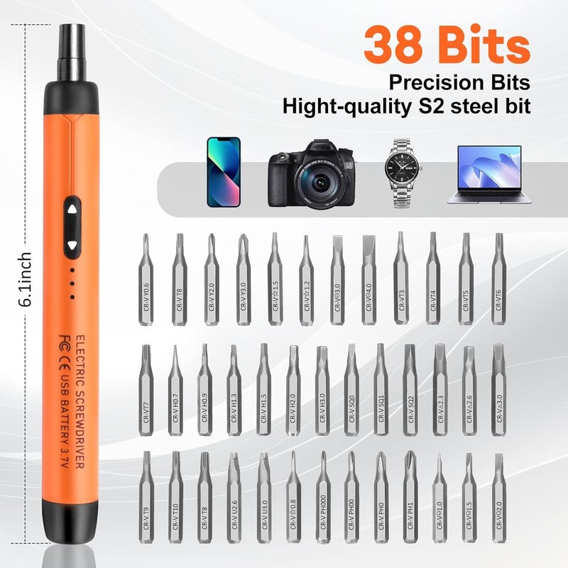 Mini Electric Cordless Screwdriver Kit, 46 in 1 with 38 Magnetic Bits, Mini Screwdriver Kit for Repair Mobile Phone, Laptop, Glasses, Watches, Electronics, Modding, and DIY Projects - Image 1