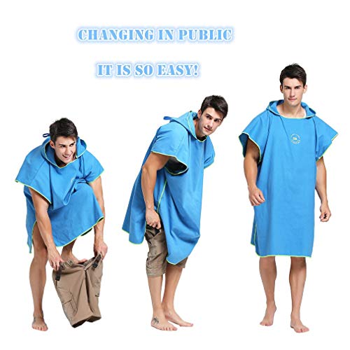 Hiturbo Microfiber Surf Poncho, Wetsuit Changing Bath Robe, Quick Dry Pool Swim Beach Towel with Hood (Blue) - Image 4