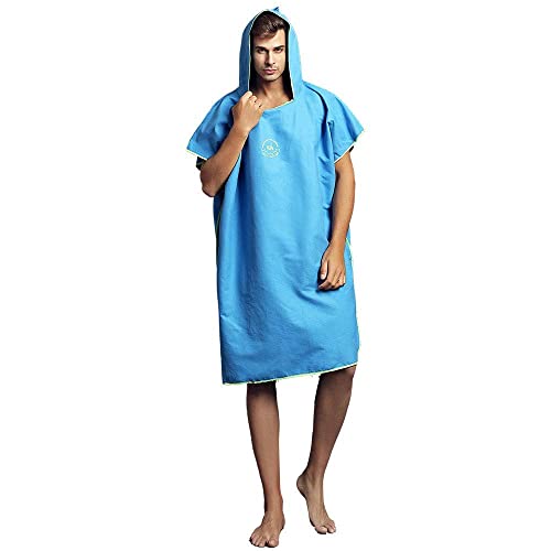 Hiturbo Microfiber Surf Poncho, Wetsuit Changing Bath Robe, Quick Dry Pool Swim Beach Towel with Hood (Blue) - Image 3