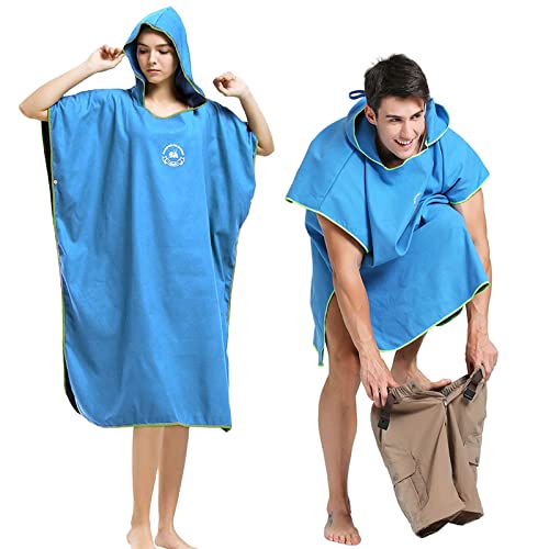 Hiturbo Microfiber Surf Poncho, Wetsuit Changing Bath Robe, Quick Dry Pool Swim Beach Towel with Hood (Blue) - Image 1