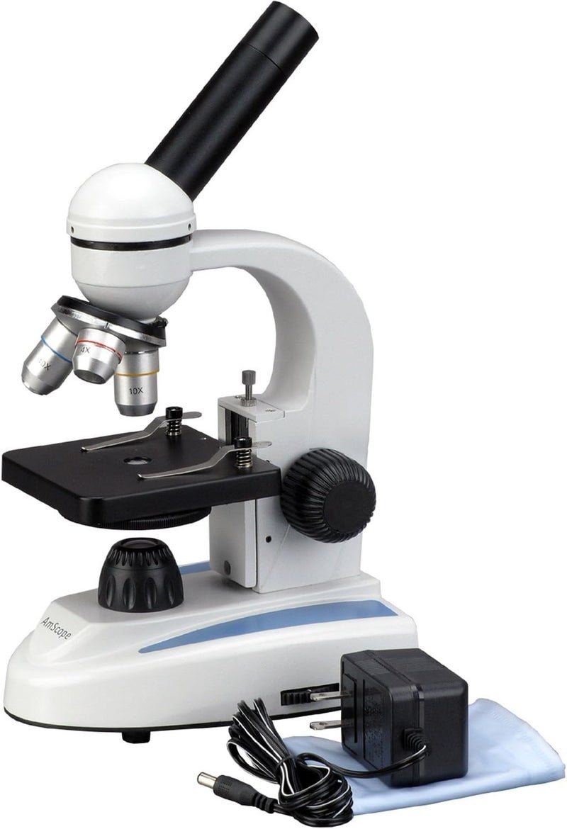 AmScope M149C Compound Monocular Microscope WF10x and WF25x Eyepieces 40x1000x Magnification LED Illumination Brightfield SingleLens Condenser Plain Stage 110V or BatteryPowered HeavyDuty Metal Frame - Image 4