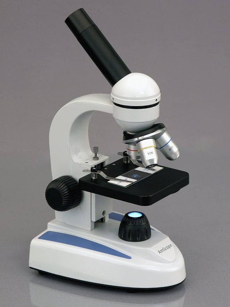 AmScope M149C Compound Monocular Microscope WF10x and WF25x Eyepieces 40x1000x Magnification LED Illumination Brightfield SingleLens Condenser Plain Stage 110V or BatteryPowered HeavyDuty Metal Frame - Image 3