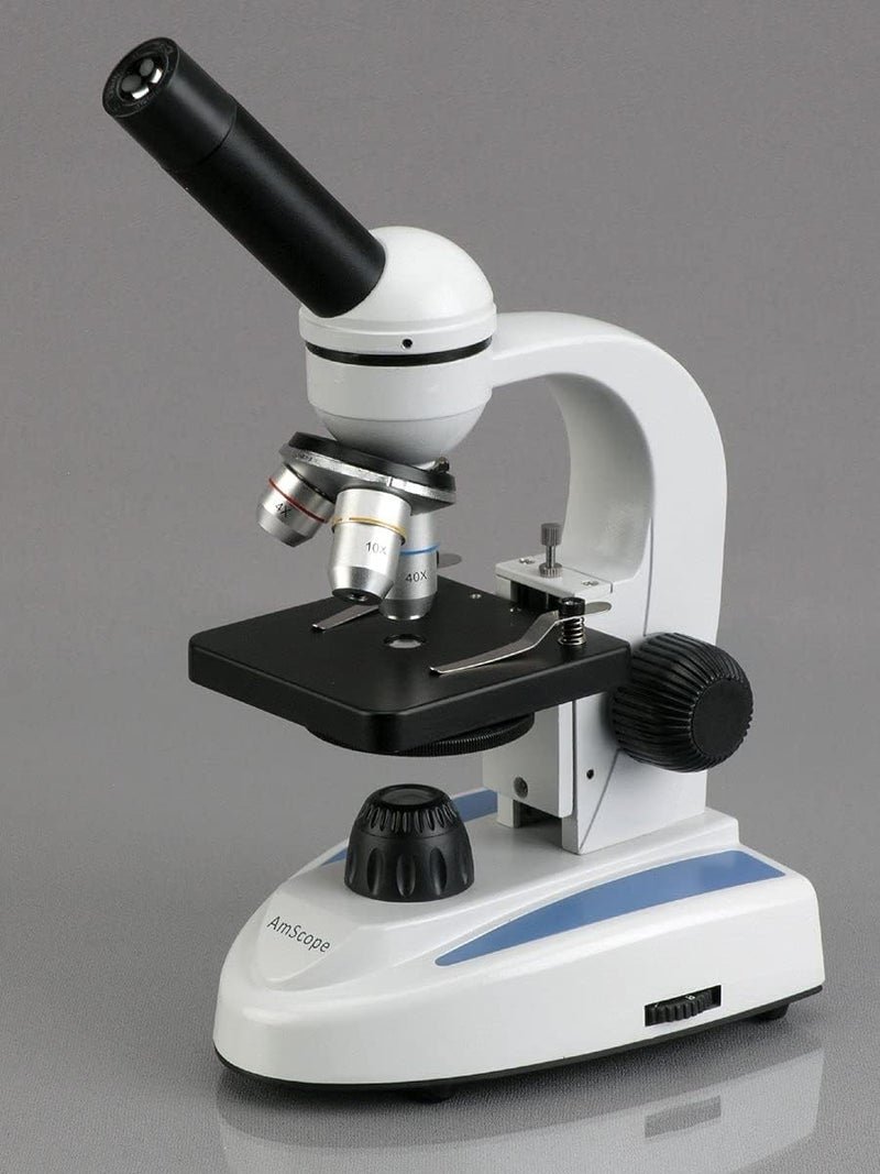 AmScope M149C Compound Monocular Microscope WF10x and WF25x Eyepieces 40x1000x Magnification LED Illumination Brightfield SingleLens Condenser Plain Stage 110V or BatteryPowered HeavyDuty Metal Frame - Image 5