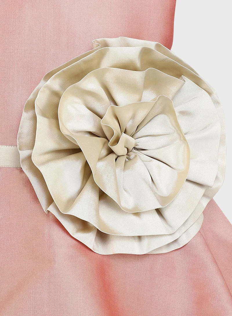 A Little Fable Kids Mocha Flower Dress