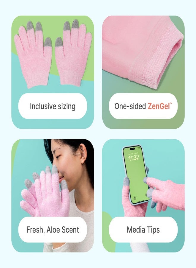 ZenToes Moisturizing Gloves for Dry Hands, Gel Infused with Jojoba Seed Oil, Olive Oil and Vitamin E, Overnight Hand Moisturizer (OSFM, Fuzzy Pink with Media Tips) - Image 3