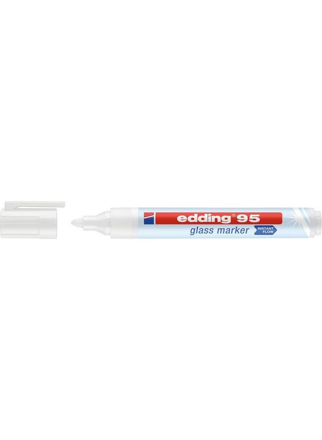 Edding 95 Glass Marker - White - 1 Glass Pen - Round Nib 1.5-3 Mm - Washable Window Marker Pen - For Writing And Marking On Glass Surfaces, Windows, Glassboards, Whiteboards - Dry-Wipeable