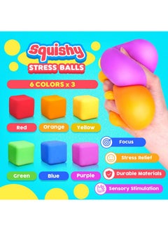 SMALL FISH Stress Cube Fidget Toys For Kids: 18 Pack Squeeze Stress Balls Stress Relief Toys For Anxiety - Squishy Balls Sensory Fidget Toys For Kids Adults Autism In Classroom Office Party  - Image 3