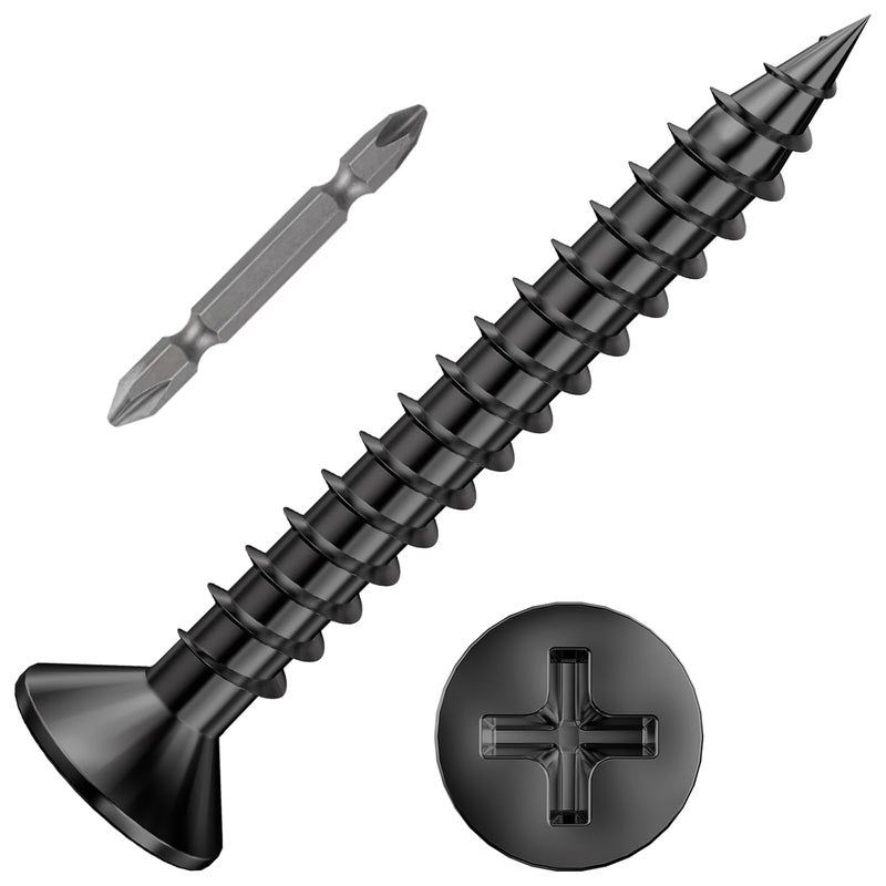 Wensilon (250Pcs) #8x1-1/4 Black Wood Screw Quick Metal Self Tapping Flat Head - Image 1