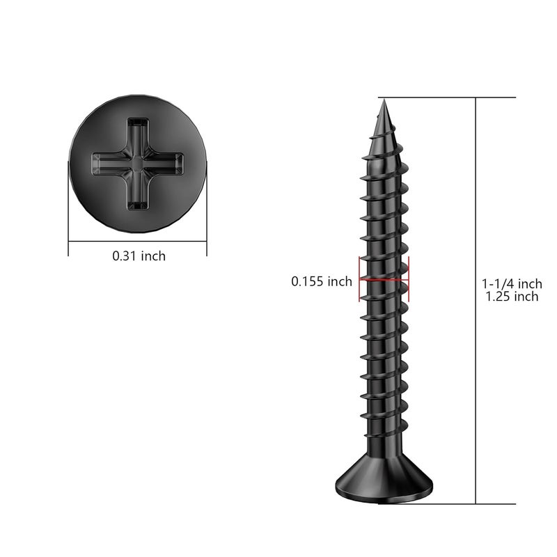 Wensilon (250Pcs) #8x1-1/4 Black Wood Screw Quick Metal Self Tapping Flat Head - Image 2