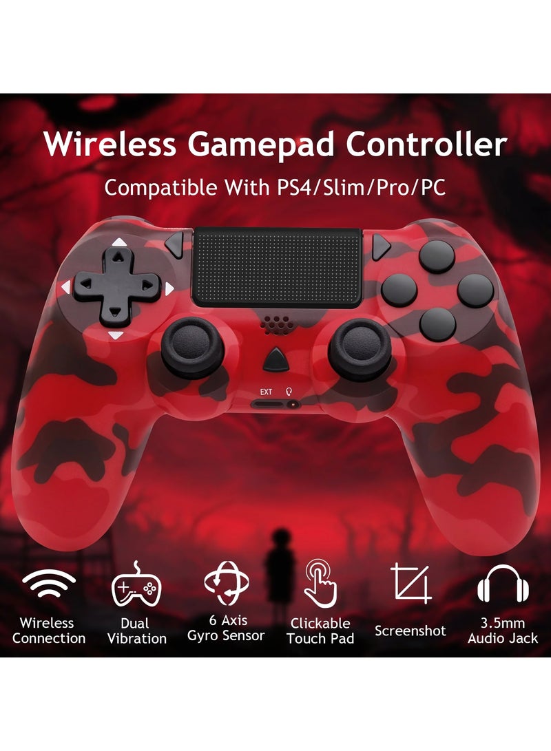 Wireless Controller for Computer Games with Dual Vibration, DualShock Wireless Controller for PS4, Clickable Touchpad and Anti-Slip, Camo Red - Image 2
