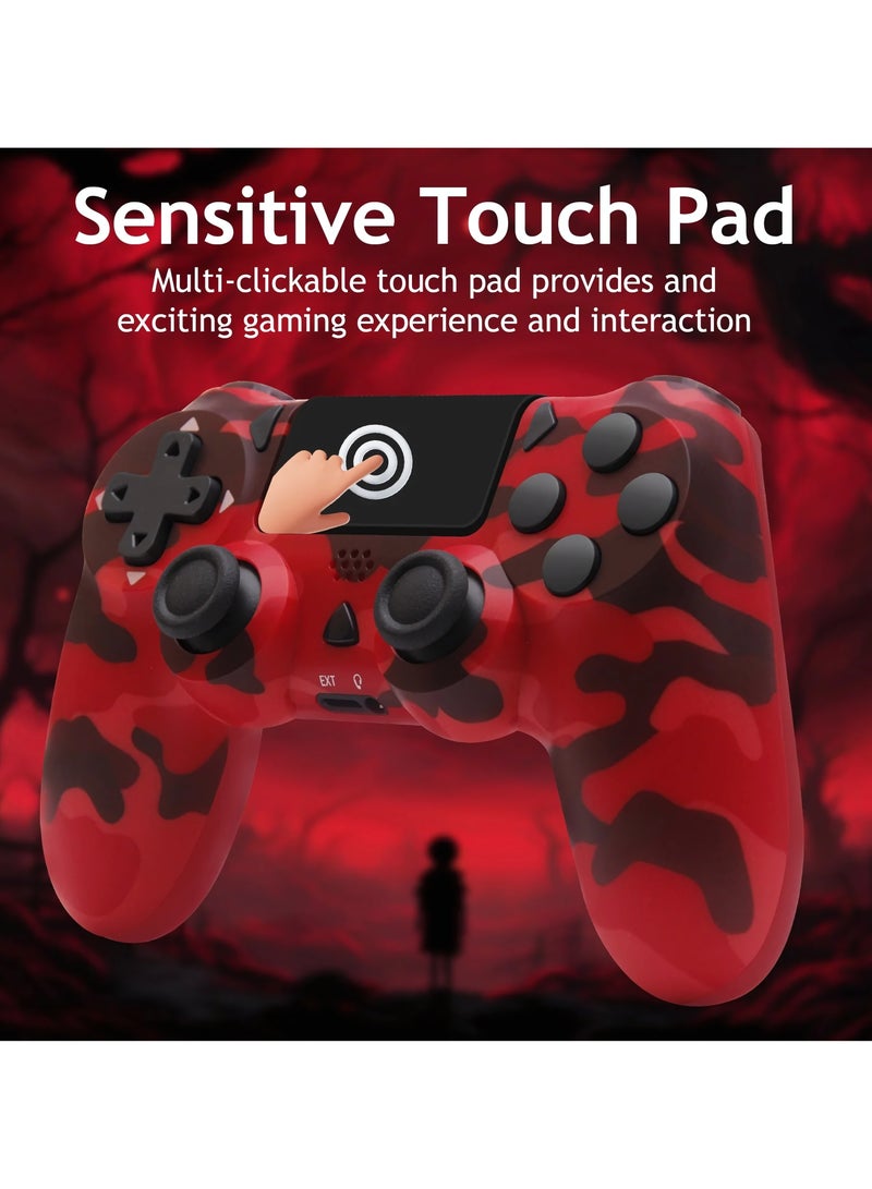 Wireless Controller for Computer Games with Dual Vibration, DualShock Wireless Controller for PS4, Clickable Touchpad and Anti-Slip, Camo Red - Image 5