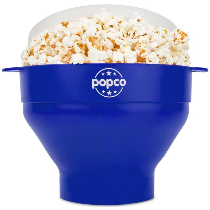 SILICONE MICROWAVE RN POPPER WITH HANDLES RN MAKER POP CORN MICROWAVE POPPER COLLAPSIBLE BOWL DISHWASHER SAFE 15 COLORS AVAILABLE BLUE