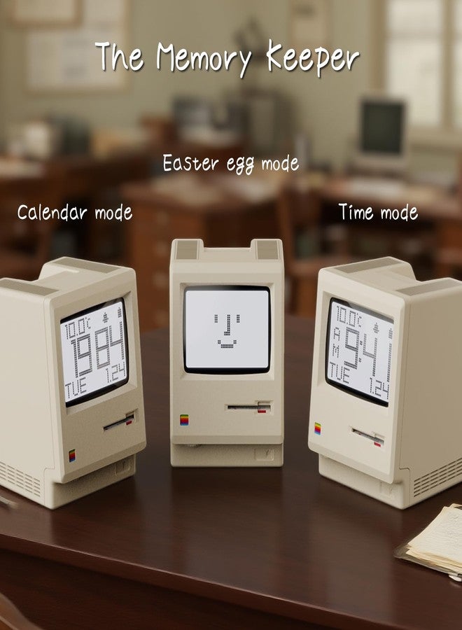 Dralaw Maclock Retro Pixel Alarm Clock, 1984 Computer-Inspired USB Desk Clock with Pixel Display, Multiple Alarms, Adjustable Brightness, Calendar, Temperature - Image 3