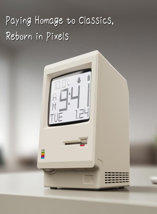 Dralaw Maclock Retro Pixel Alarm Clock, 1984 Computer-Inspired USB Desk Clock with Pixel Display, Multiple Alarms, Adjustable Brightness, Calendar, Temperature - Image 4