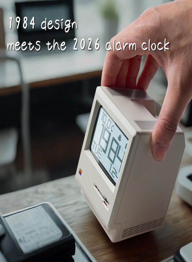 Dralaw Maclock Retro Pixel Alarm Clock, 1984 Computer-Inspired USB Desk Clock with Pixel Display, Multiple Alarms, Adjustable Brightness, Calendar, Temperature - Image 5