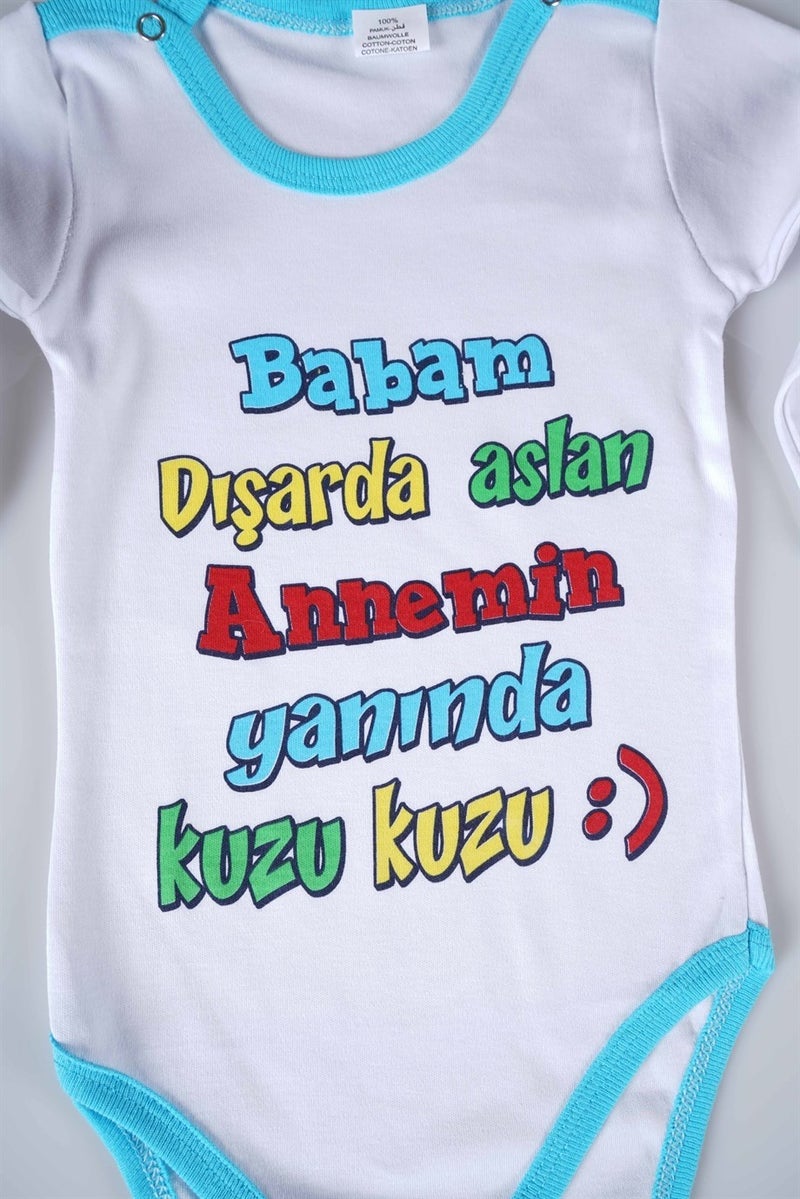 Miniko Kids New Season Dad's Out Lion Written Baby Child Long Sleeve Cotton Bodysuit - Image 2