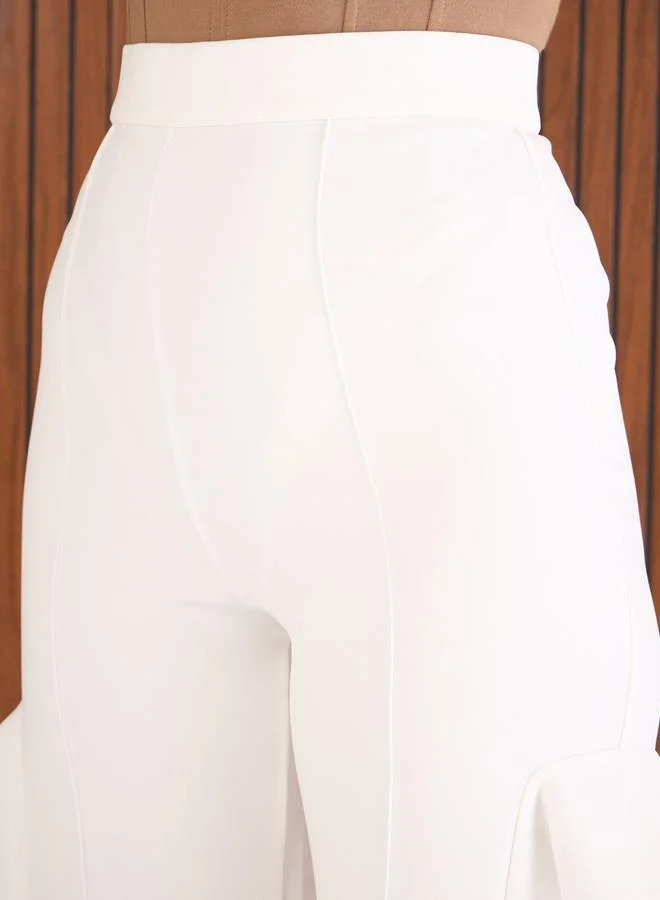 SASSAFRAS Women White Frill Split-Hem Trousers