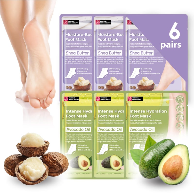 Innerest Original Derma Beauty Foot Mask 6 Pairs Shea Butter + Avocado Moisturizing Foot Mask Body Exfoliator Callus Remover Foot Bath Pedicure Supplies - Image 1