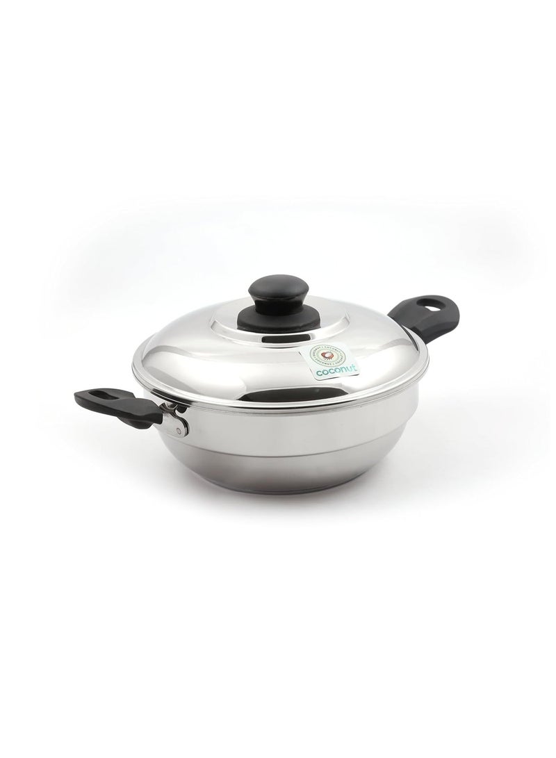 Coconut Stainless Steel Idli Steamer 8 Idli with SS Lid | Extra Thick Sandwich Bottom | Induction & Gas Compatible | Multipurpose Idli Cooker & Kadhai 2.5 Ltr - Image 2