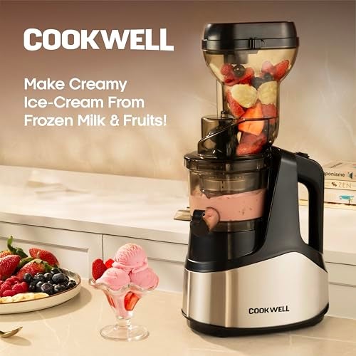 Cookwell Cold Press Slow Juicer and Ice Cream Maker, Stainless Steel (500W) - Image 3