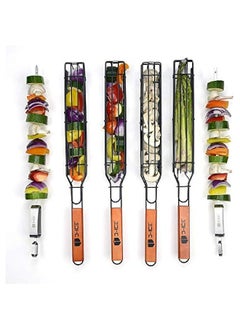 Generic Stainless Steel Kebab Grill Basket with BBQ Skewers - Set of 4 Baskets and 2 Skewers for Veggies and Shrimp  - Image 1
