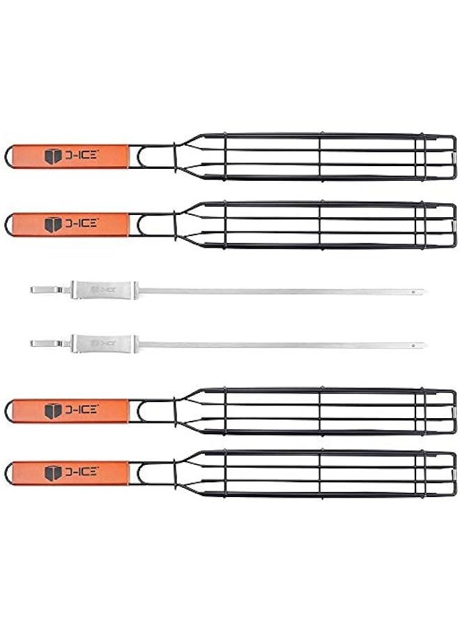 Generic - Stainless Steel Kebab Grill Basket with BBQ Skewers - Set of 4 Baskets and 2 Skewers for Veggies and Shrimp - Image 1