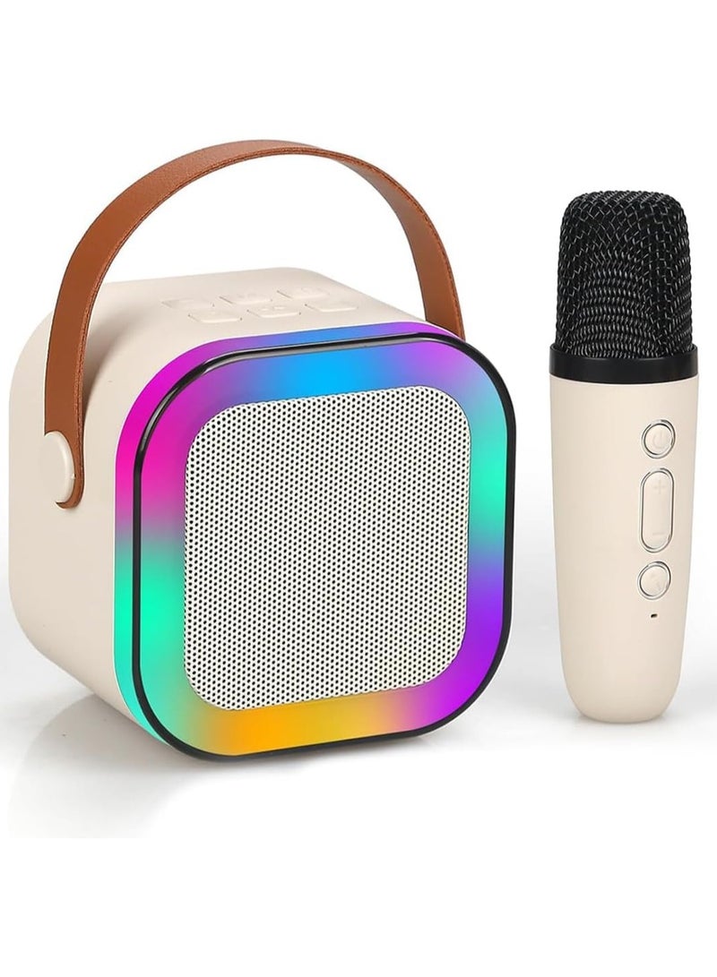 Mini Karaoke Machine, Portable Bluetooth Speaker with Wireless Microphone, Funny Toys for Girls Girls Ages 4-12, Colorful Lights, for Kids Birthday, Home, Portable with Wireless Microphone Beige  - Image 1