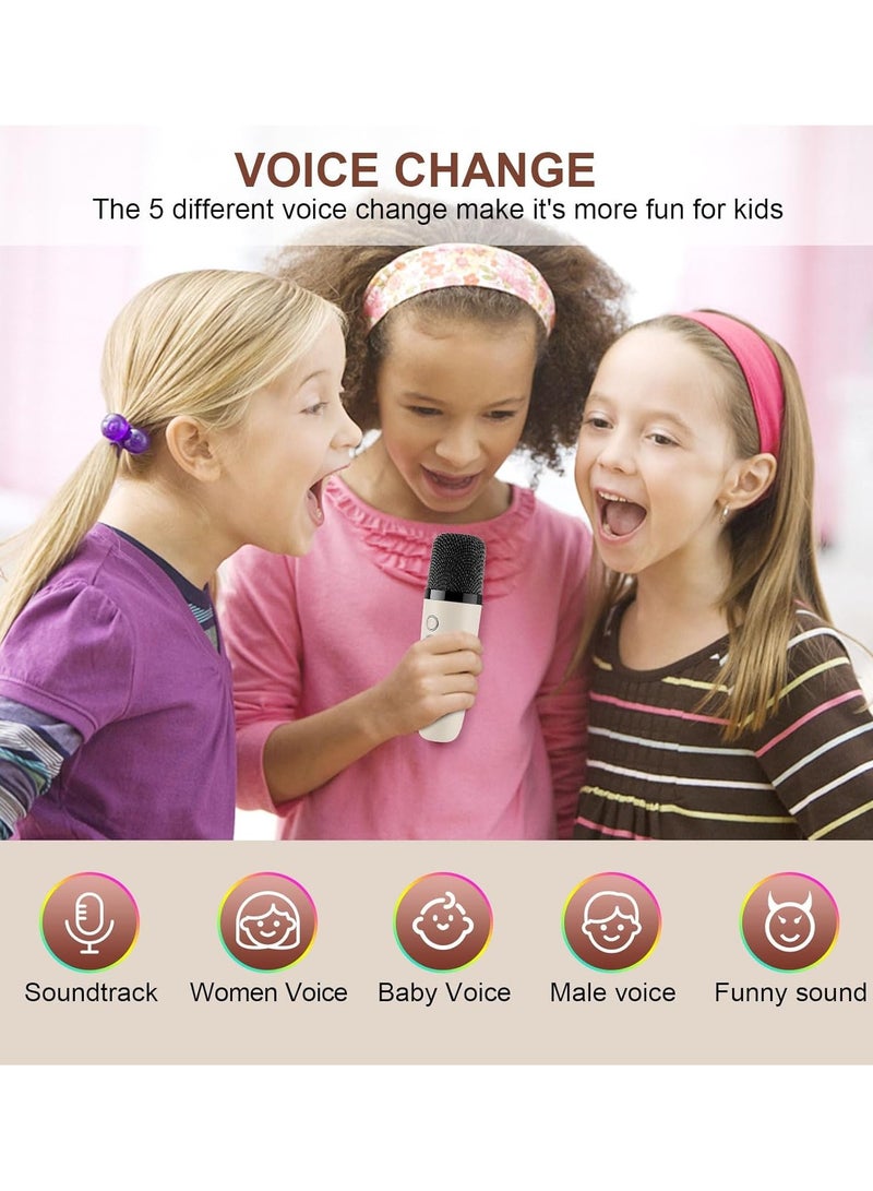 Mini Karaoke Machine, Portable Bluetooth Speaker with Wireless Microphone, Funny Toys for Girls Girls Ages 4-12, Colorful Lights, for Kids Birthday, Home, Portable with Wireless Microphone Beige  - Image 3