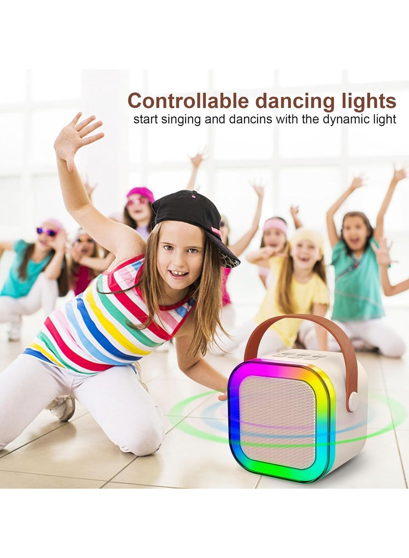 Mini Karaoke Machine, Portable Bluetooth Speaker with Wireless Microphone, Funny Toys for Girls Girls Ages 4-12, Colorful Lights, for Kids Birthday, Home, Portable with Wireless Microphone Beige  - Image 2