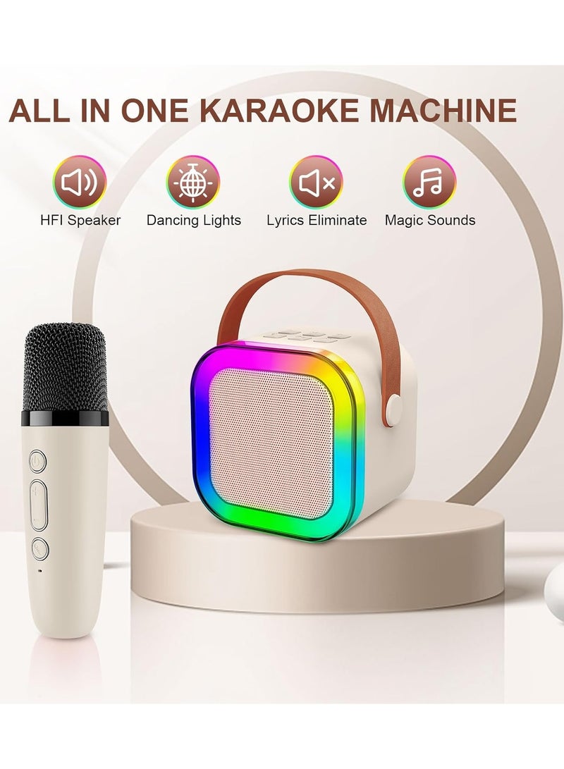 Mini Karaoke Machine, Portable Bluetooth Speaker with Wireless Microphone, Funny Toys for Girls Girls Ages 4-12, Colorful Lights, for Kids Birthday, Home, Portable with Wireless Microphone Beige  - Image 4