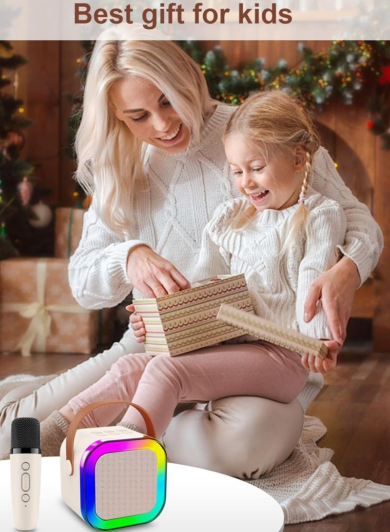 Mini Karaoke Machine, Portable Bluetooth Speaker with Wireless Microphone, Funny Toys for Girls Girls Ages 4-12, Colorful Lights, for Kids Birthday, Home, Portable with Wireless Microphone Beige  - Image 5