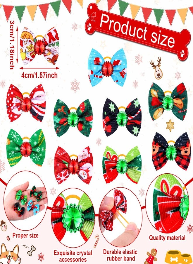 تونديامو مجموعة تونديمو من 100 ربطة شعر للكلاب بمناسبة عيد الميلاد، مزودة بأربطة مطاطية، مزينة بأحجار الراين، مثالية لتزيين شعر الكلاب، مع رسومات سانتا كلوز، وشجرة عيد الميلاد، والأيل، وندفة الثلج. - Image 2