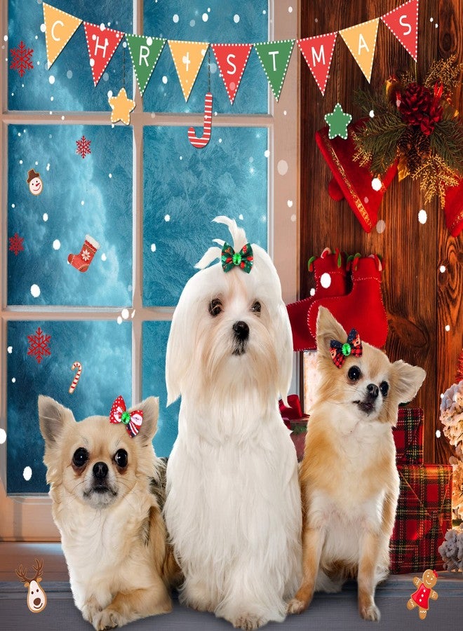 تونديامو مجموعة تونديمو من 100 ربطة شعر للكلاب بمناسبة عيد الميلاد، مزودة بأربطة مطاطية، مزينة بأحجار الراين، مثالية لتزيين شعر الكلاب، مع رسومات سانتا كلوز، وشجرة عيد الميلاد، والأيل، وندفة الثلج. - Image 5