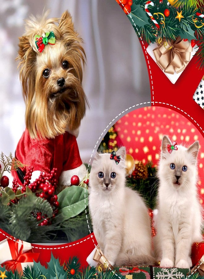 تونديامو مجموعة تونديمو من 100 ربطة شعر للكلاب بمناسبة عيد الميلاد، مزودة بأربطة مطاطية، مزينة بأحجار الراين، مثالية لتزيين شعر الكلاب، مع رسومات سانتا كلوز، وشجرة عيد الميلاد، والأيل، وندفة الثلج. - Image 4